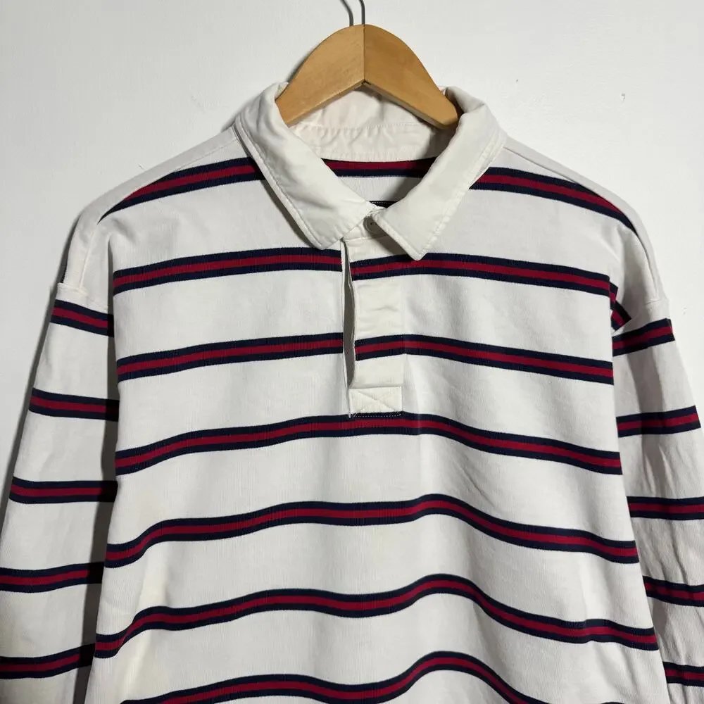 L.L.Bean Rugby 90s Long Sleeve Shirt Men XL White Blue Red Stripe Preppy Y2K